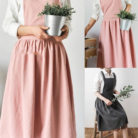 Nordique femmes dame jupe Style recueillir taille mignonne robe Restaurant café maison cuisine pour la cuisine coton tablier 3 couleur ► Photo 1/6