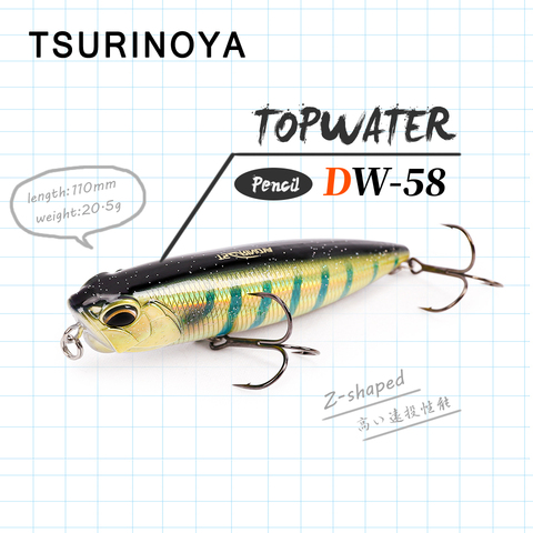 TSURINOYA – leurre flottant de Surface DW58, appât artificiel idéal pour la pêche en Surface, au bar, à la truite, au brochet, Wobbler, 110mm, 20.5g ► Photo 1/6