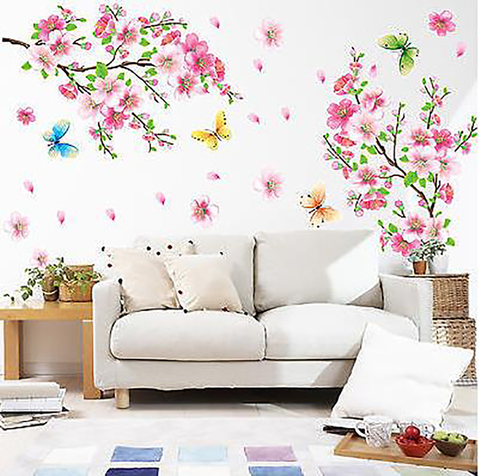 3D rose amovible pêche prunier fleur de cerisier papillon vinyle Art décalque mur maison autocollant chambre décor ► Photo 1/6