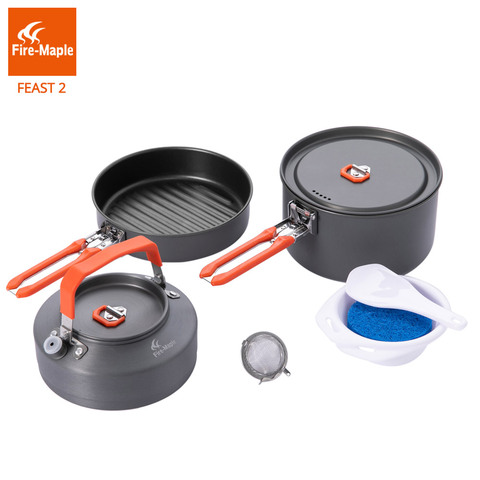 Pot de pique-nique en érable feu, ensemble de casseroles pour pique-nique en plein air, ustensiles de cuisine pour Camping, randonnée, randonnée, cuisine, poignée pliable en alliage d'aluminium, fête 2, FMC-F2 ► Photo 1/5