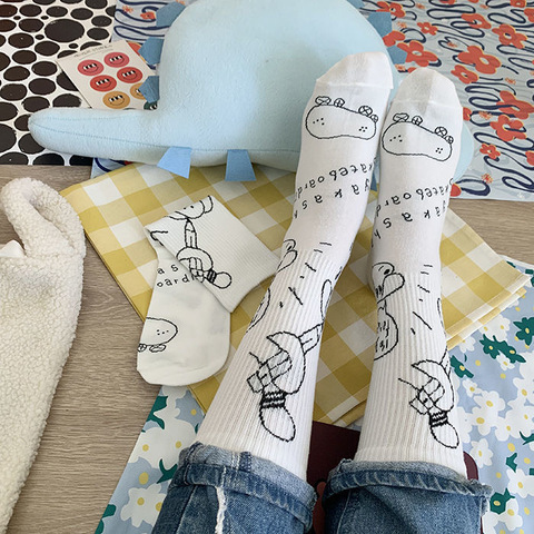 Style coréen femmes chaussettes mignonnes blanc Streetwear vache chaussettes drôle mode rue chaussettes Harajuku marin lune 2022 tendance chaussettes longues ► Photo 1/6