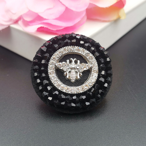 Patch abeille métal argenté strass appliqué cousu à la main cristal noir, patchs de couture ronds pour vêtements de luxe 3D ► Photo 1/6