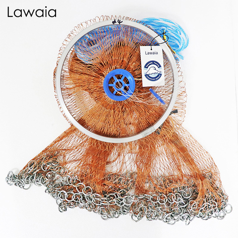 Lawaia main jeter filet de poisson atterrissage en fonte chaîne en fer pendentif petite maille diamètre 2.4M-4.2M pliant filets de pêche piège ligne de pneu ► Photo 1/6