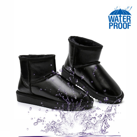 Offre Spéciale bottes de neige femmes imperméable en cuir véritable cheville 100% laine naturelle doublé hiver chaud chaussures bottes en caoutchouc plus 35-44 ► Photo 1/6