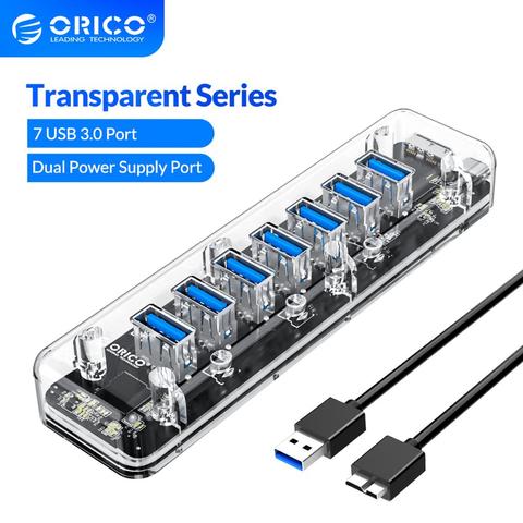 ORICO série transparente USB HUB Multi 4 7 ports haute vitesse USB3.0 séparateur avec Micro Port d'alimentation USB pour ordinateur portable adaptateur OTG ► Photo 1/6