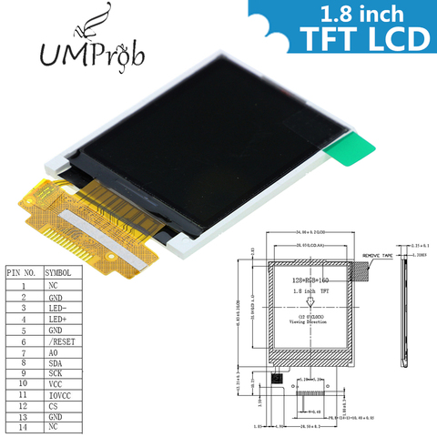 Module d'affichage LCD couleur TFT 1.8 pouces, 128x160 affichage ST7735 SPI interface série Ports IO pour arduino Kit de bricolage STM32 ► Photo 1/2