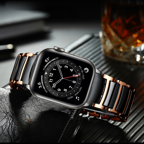 Bracelet de luxe en céramique et acier inoxydable pour apple watch 6, 44mm 40mm se série 5 4, iwatch 3 42mm 38mm ► Photo 1/6