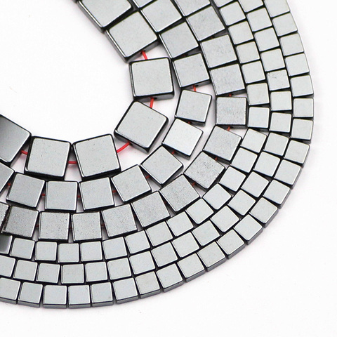 JHNBY – perles plates carrées en hématite noire, 4/6/8MM, en pierre naturelle, rectangles, pour bracelets de bijoux, fabrication de résultats de bricolage ► Photo 1/6