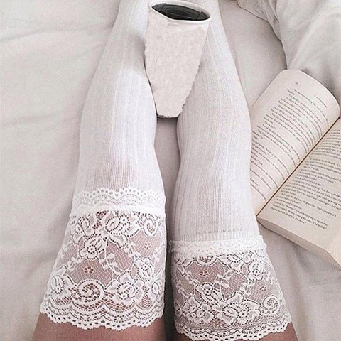 Femmes chaussettes bas chaud cuisse haute sur le genou chaussettes longues coton à lacets bas Medias Sexy bas ► Photo 1/6