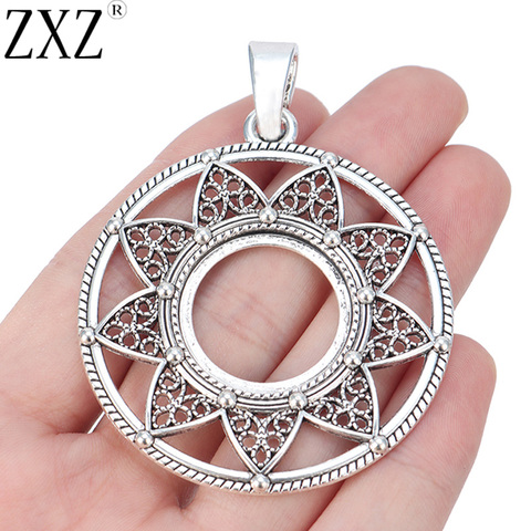 ZXZ 2 pièces tibétain argent grande fleur ouverte breloques rondes pendentifs paramètres pour 25mm rond Cabochon fabrication de bijoux résultats ► Photo 1/3