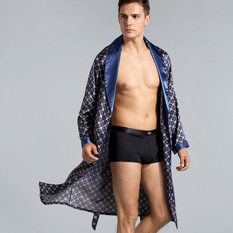 FZSLCYIYI luxe hommes soie Kimono Robe à manches longues vêtements de nuit peignoir surdimensionné 5XL Satin chemise de nuit été maison vêtements ► Photo 1/6