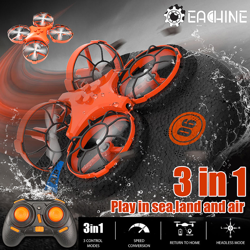 Eachine E016F 3-en-1 RC quadrirotor Drone hélicoptère EPP vol avion bateau Mode de conduite terrestre détachable une clé retour jouets RTF ► Photo 1/5