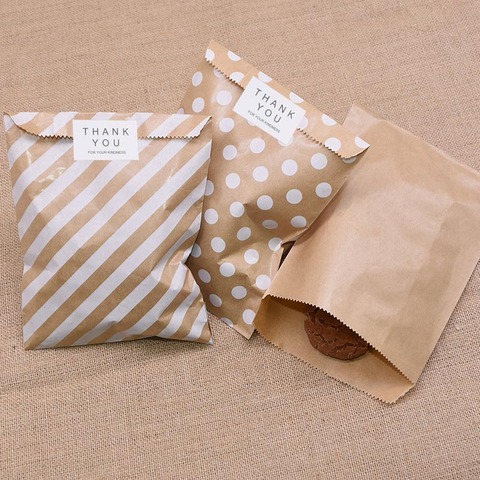 25 pièces Kraft papier sacs traiter bonbons sac Chevron à pois sacs pour mariage anniversaire nouvel an fête faveurs fournitures cadeaux sacs ► Photo 1/2