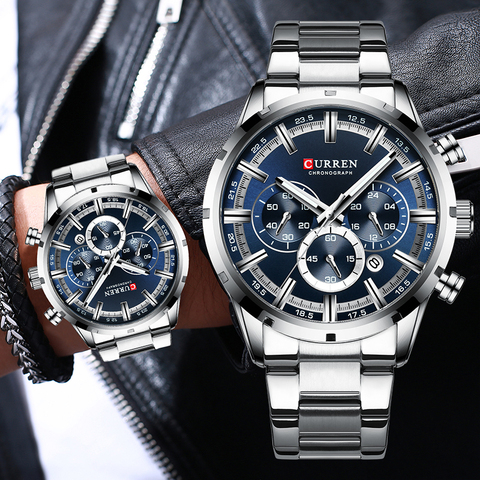 CURREN – montre de Sport en acier inoxydable pour homme, chronographe à Quartz, marque de luxe, nouvelle collection ► Photo 1/6