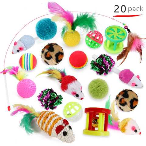 Chaton jouets variété Pack-animal chat jouet combinaison ensemble chat jouet drôle chat bâton Sisal souris cloche balle chat fournitures 20/21 pièce ensemble ► Photo 1/6