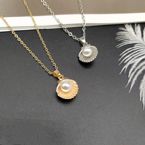 Collier avec pendentif en Imitation de coquille pour femmes, bijoux de cou, à la mode, vente en gros, livraison directe ► Photo 1/6