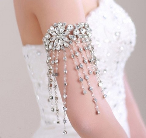 Bracelet de mariée Long en strass, pampilles, chaîne pour main, en cristal, bijoux, chaîne pour bras, accessoires de robe de mariage, déclaration ► Photo 1/5