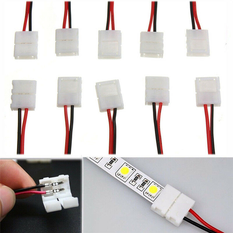 5-100 pièces 8mm 10mm 2pin LED Bande câble de Connecteur 2 broches 10mm Largeur PCB LED Couleur Simple LED BANDE LUMINEUSE pour 3528 2835 5050 LED bande ► Photo 1/6