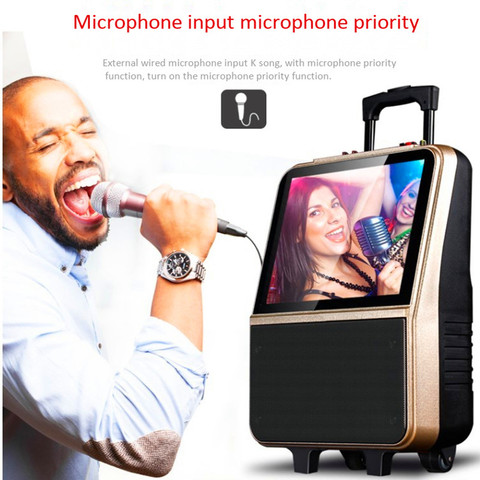 Bluetooth téléphone synchronisation audio WiFi lecteur vidéo portable karaoké lecteurs MP3 portable tige de traction haut-parleur extérieur stéréo FM subwoofer ► Photo 1/6