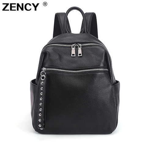 ZENCY Soft 100% véritable cuir de vache argent matériel femmes sacs à dos dame fille première couche peau de vache femelle livre scolaire sac à dos ► Photo 1/6