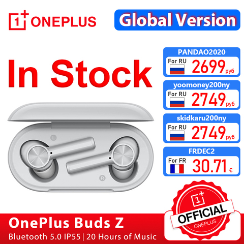 OnePlus Buds Z Version mondiale écouteurs sans fil OnePlus magasin officiel TWS Bluetooth 5 Charge rapide IP55 pour OnePlus 8T Nord N10; code:FRFEB2(€20-2);FRFEB6(€60-6) ► Photo 1/6