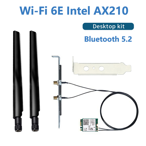 Kit adaptateur de carte sans fil pour ordinateur de bureau, Intel AX210 Wi-Fi 6E M.2, 3000 Ghz, 5G, 6Ghz, Bluetooth 2.4, 5.2. 11ax/ac AX210NGW, 802 Mbps ► Photo 1/6