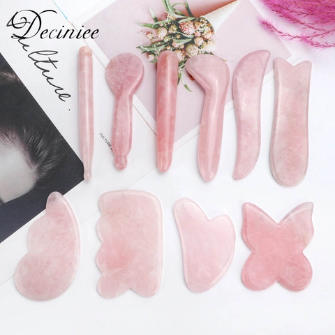 Planche de Massage en pierre de Jade, Quartz Rose naturel, Gua Sha, grattoirs, plaque, Jade, outil de Massage du visage, du cou, du dos et du corps ► Photo 1/6