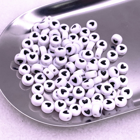 100 pièces 7X4mm perles acryliques rondes Noctilucence/amour coeur forme perles pour la fabrication de bijoux breloques à assembler soi-même Bracelet fait main ► Photo 1/5