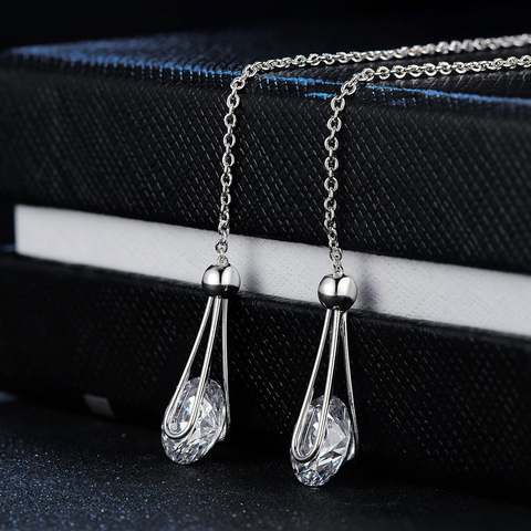 Double Fair – boucles d'oreilles en zircon cubique pour femmes, 2 Carat, AAA +, goutte/Dangle, couleur or blanc/Rose, longue chaîne, bijoux pour dames, DFE684 ► Photo 1/6