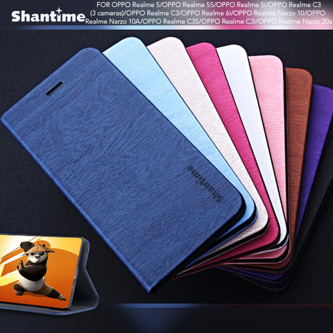 Coque en bois et cuir pour OPPO Realme 5 5s 5i C3 6i C3S C3i, étui à bascule en Silicone pour Realme Narzo 10 10A 20a ► Photo 1/6