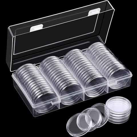 Boîte de rangement en plastique pour pièces de monnaie, boîte de rangement claire pour pièces de monnaie 41mm, conteneur avec boîte de rangement pour pièces de Collection d'aigle en argent 60 pièces ► Photo 1/6