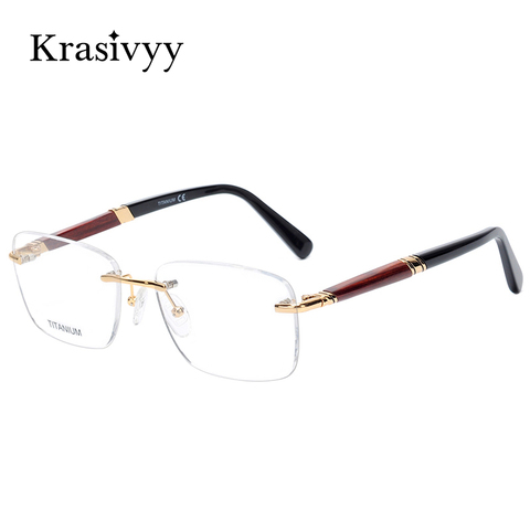 Krasivyy-lunettes en bois sans bords pour hommes, monture de lunettes optiques légères, monture, Prescription, pour myopie, en titane ► Photo 1/6