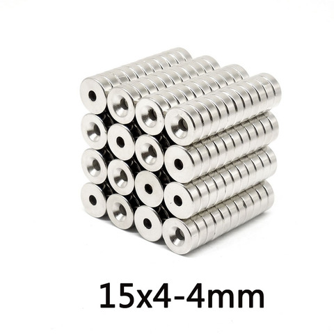 Aimant surpuissant N35 15x4-4mm en néodyme, disque magnétique à base de terres rares avec trou de 15x4mm, lot de 5 à 300 pièces ► Photo 1/3