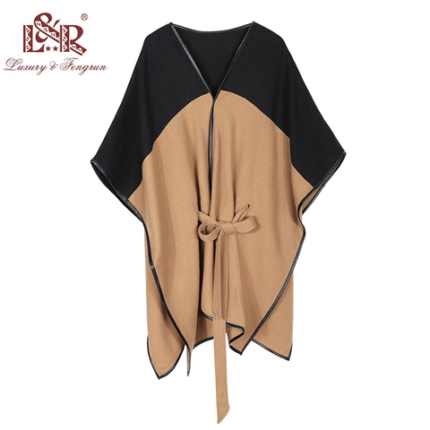 2022 nouveau Design gilet Dess hiver Poncho pour femmes dames cachemire laine Ponchos en cuir ourlet châle tricoté femmes Poncho écharpe ► Photo 1/6