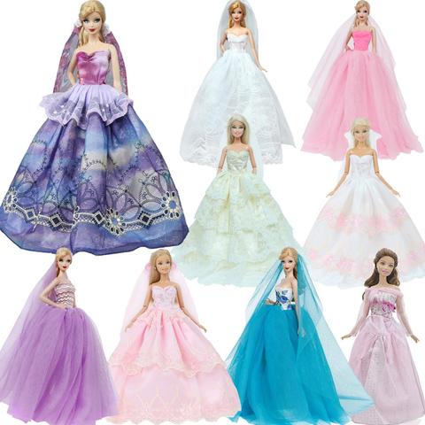 Robe de princesse 1 pièces, jupe élégante, longue, tenue de soirée, voile, accessoires pour poupée Barbie, nombreux Styles ► Photo 1/6