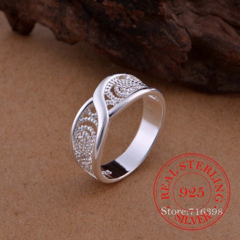 Bagues De mariage en argent Sterling 100% pour hommes et femmes, Bijoux Vintage, motif creux, mode 925 ► Photo 1/5