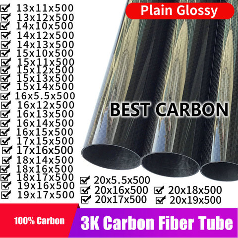 Tube enroulé de tissu en Fiber de carbone, uni, brillant, avec 500mm de longueur, 3K, 13 14 15 16 17 18 19 20mm, livraison gratuite ► Photo 1/6