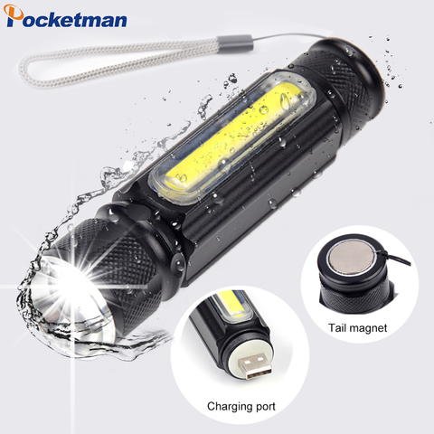 Acceptez la batterie intégrée de dropshipping lampe de poche LED USB Rechargeable T6 torche côté COB lumière Linterna queue aimant lampe de travail z60 ► Photo 1/6