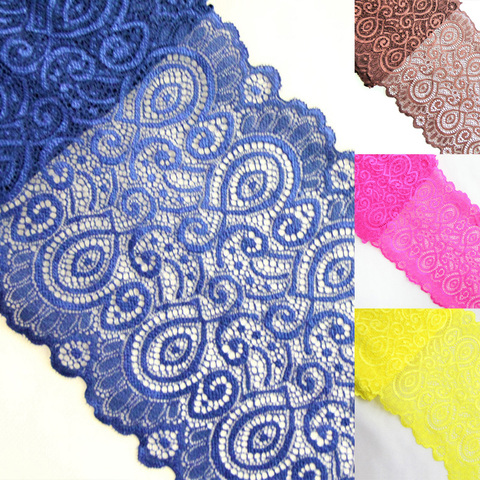 Tissu en dentelle brodée élastique de 10Yards de largeur, ruban d'habillage tissus pour sous-vêtements, accessoires de couture, vêtements de mariage ► Photo 1/6