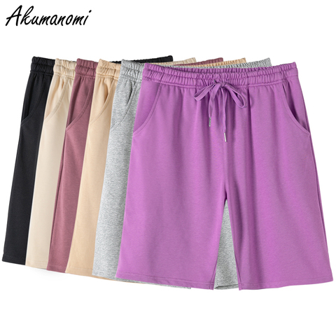 Short de survêtement basique ample pour femmes, grande taille 7xl 6xl 5xl 43xxl, noir, gris, kaki, beige, violet, surdimensionné, taille haute, coréen, décontracté ► Photo 1/6