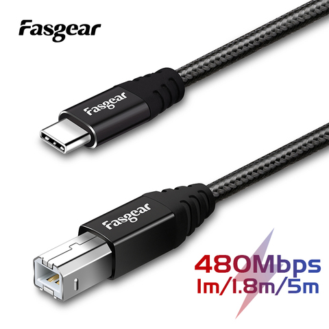 Fasgear USB B câble d'imprimante 5M USB C vers USB B câble pour Canon Epson HP Samsung cordon d'imprimante Scanner USB câble d'imprimante ► Photo 1/6