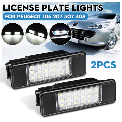 2 pièces Voiture ÉCLAIRAGE DE PLAQUE D'IMMATRICULATION LED Blanc Pour Peugeot 207 308 Pour Citroen Berlingo C2 C3 Pluriel Baujahr C4 C5 C6 ► Photo 1/6