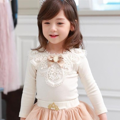 Nouveau 2022 printemps automne hiver école filles chemises enfants blanc à manches longues dentelle Bow hauts pour filles et Blouse bébé enfant en bas âge vêtements JW3258 ► Photo 1/6