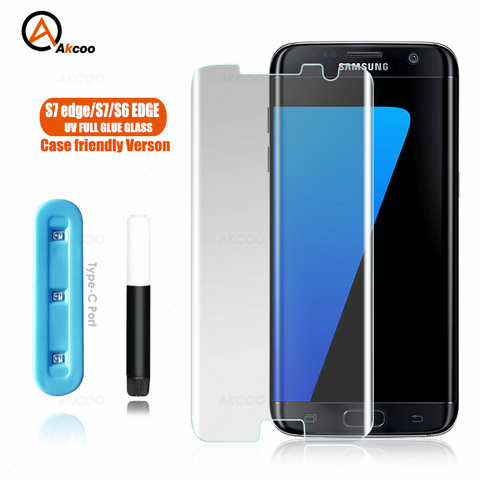 Akcoo S7 bord protecteur d'écran étui amical verre UV pleine colle pour Samsung S6 edge Plus verre trempé S7 protecteur d'écran ► Photo 1/6