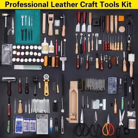 Kit d'outils d'artisanat du cuir, 59 pièces, couture à la main, poinçon de sculpture, selle de travail, accessoires d'artisanat du cuir, outils pour la maison ► Photo 1/6