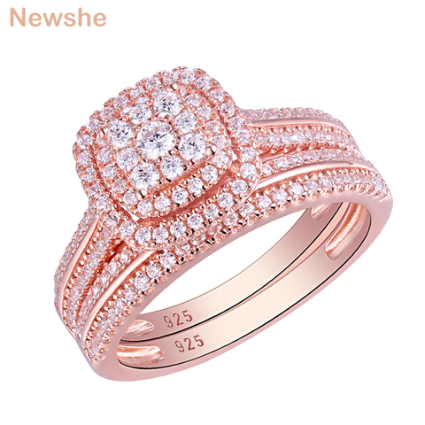 Newshe-bagues de mariage, 2 pièces, or Rose, argent Sterling 925, bague de fiançailles, ensemble de mariée, en Zircon cubique 1,6 ct AAA, QR5712 ► Photo 1/6