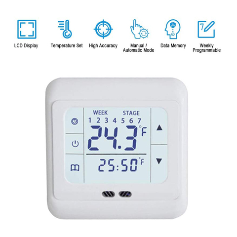 Thermostat numérique LCD pour chauffage au sol électrique, 220V, écran tactile, Programmable, régulateur de température pour la maison ► Photo 1/6