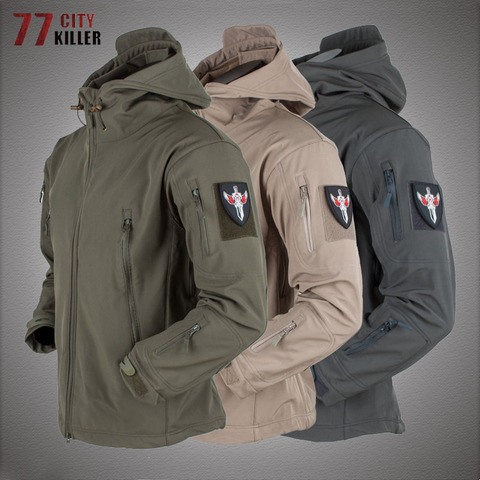 Veste tactique militaire en peau de requin pour homme, manteau de bombardier, coupe-vent, imperméable, randonnée, chasse, veste de Combat à capuche ► Photo 1/6