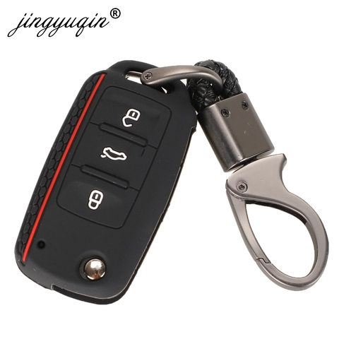 Jingyuqin etui clés de voiture en Silicone pour VW Golf Fit Skoda Yeti superbe rapide Octavia SEAT Leon ibiza 3 boutons porte-clés à distance ► Photo 1/3