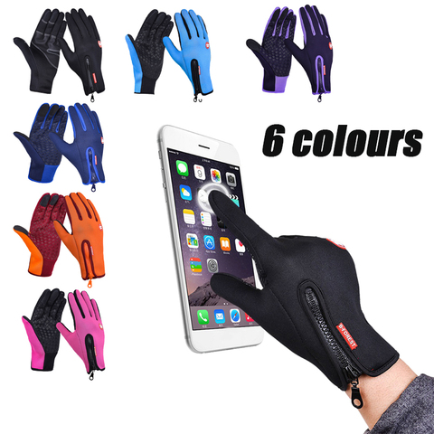 Gants de cyclisme à écran tactile, hommes coupe-vent thermique polaire chaud vélo vélo gants de Ski, Sports imperméables doigt complet randonnée gants ► Photo 1/6